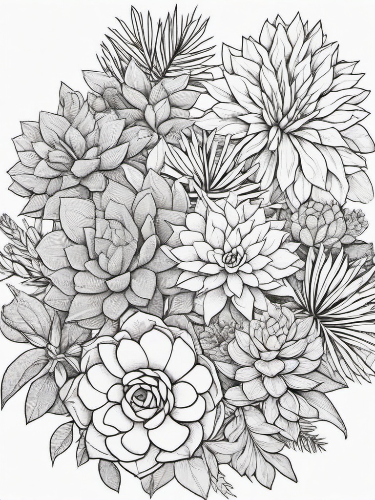 Plant Coloring Pages - Succulent arrangement with intricate leaves  simple coloring pages