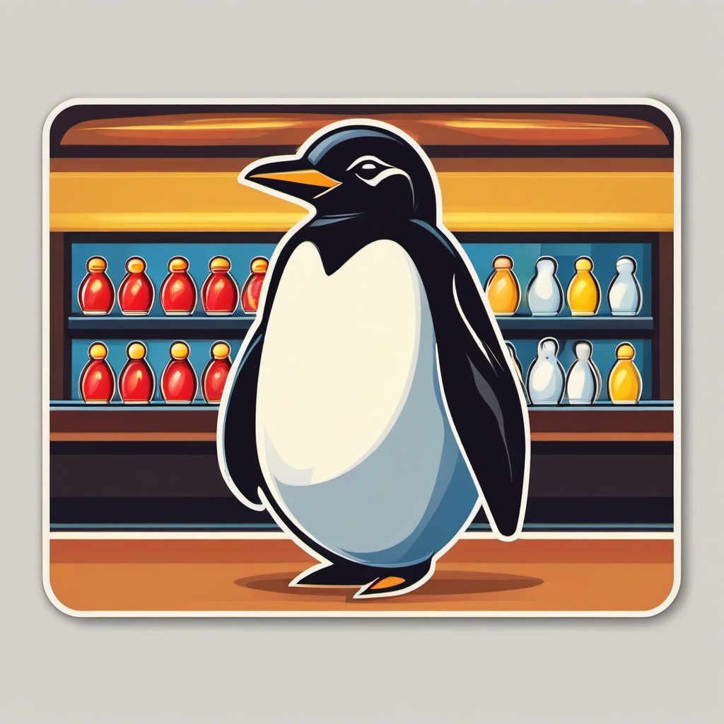 Penguin Bowling Sticker - A penguin ready to knock down pins in a bowling alley. ,vector color sticker art,minimal