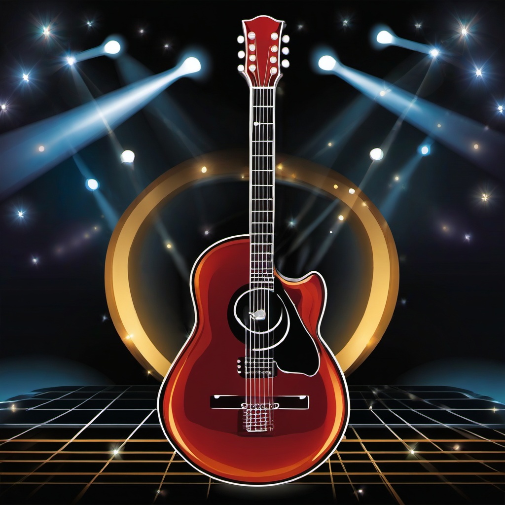 Guitar clipart - guitar in a concert setting with lights  