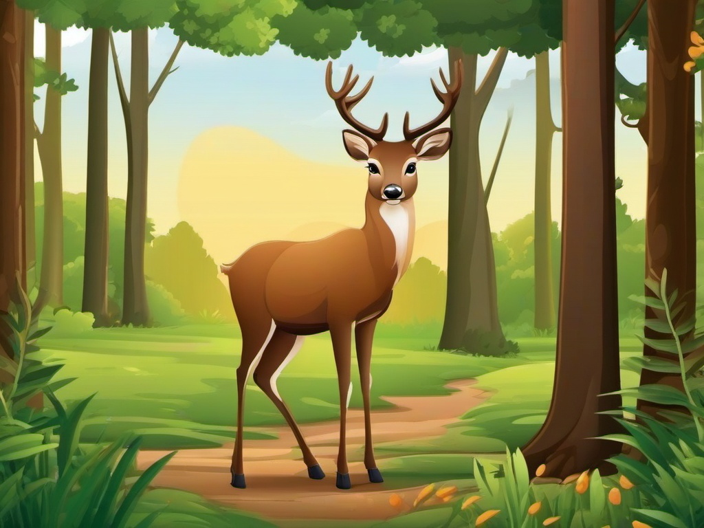 Deer Cartoon - Cartoon of deer standing in forest  