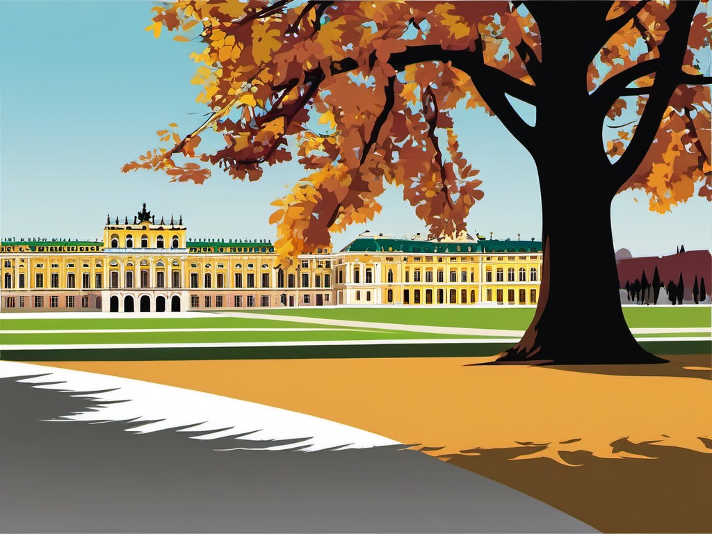 Vienna clipart - Schönbrunn Palace and Vienna cityscape,  color vector clipart