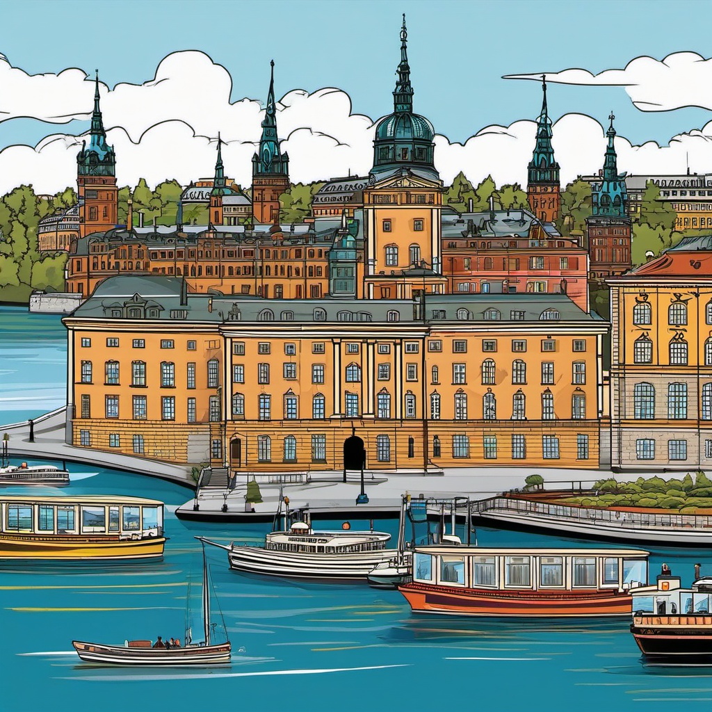 Stockholm clipart - Stockholm Palace and city islands,  color vector clipart