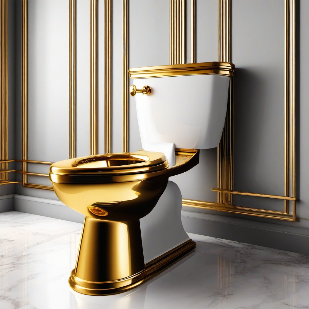 Toilet clipart - golden toilet in a luxurious bathroom  color,minimalist,vector clipart