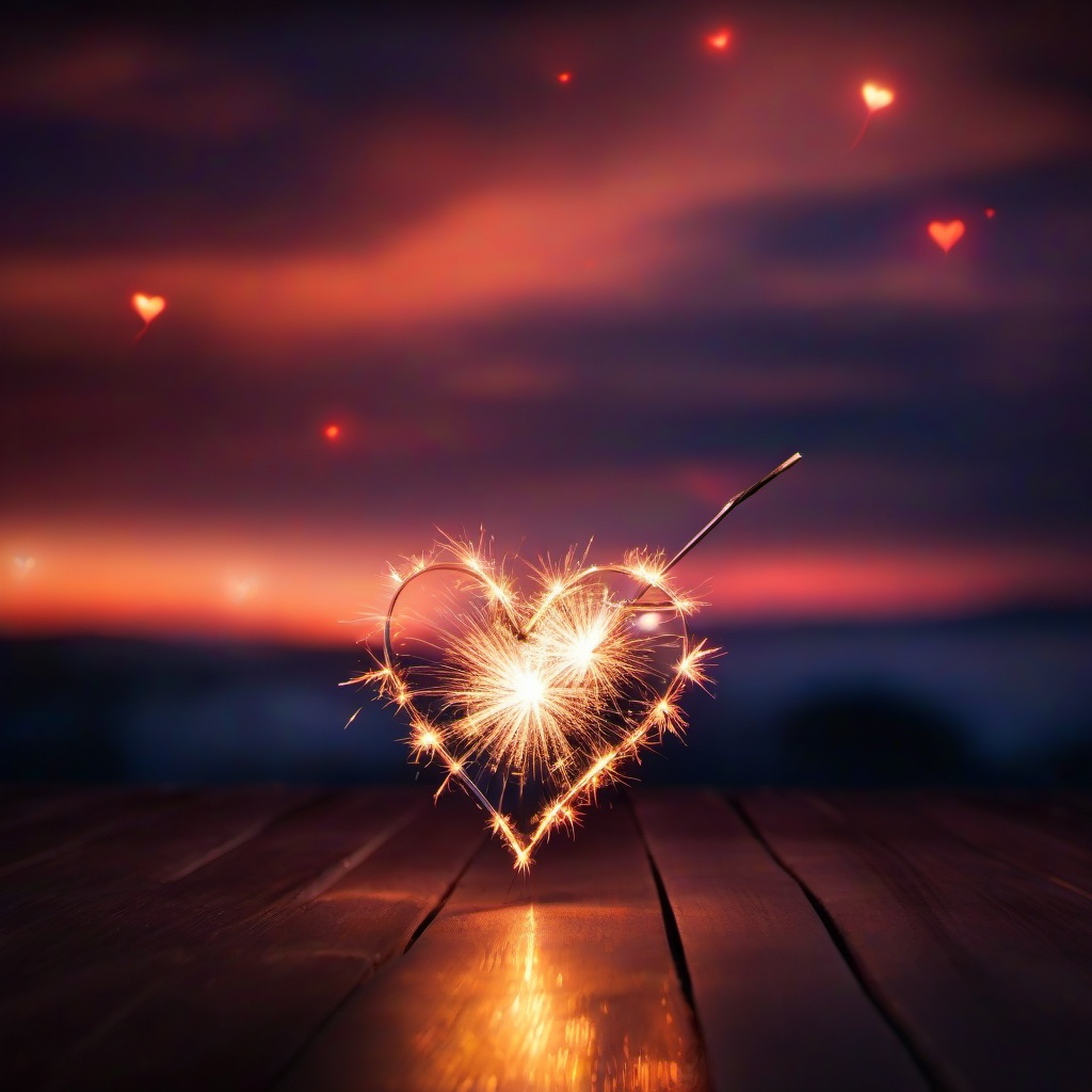 Valentines Day background - Heart-shaped sparklers glowing in a twilight scene  