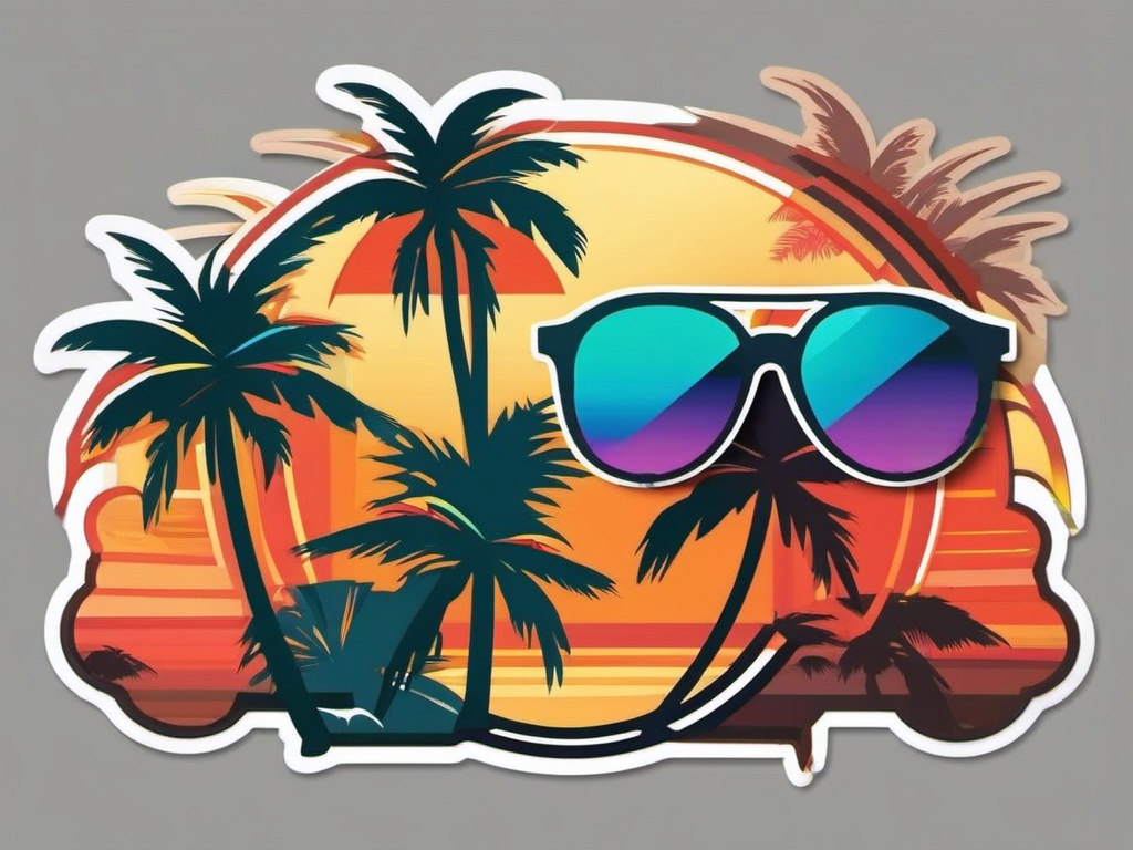 Sunglasses and Palm Trees Sticker - Sunglasses with palm trees reflecting, ,vector color sticker art,minimal