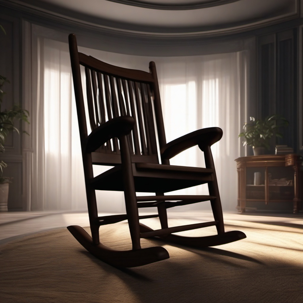 Creaky rocking chair sways gently, seemingly propelled by unseen hands.  8k, hyper realistic, cinematic