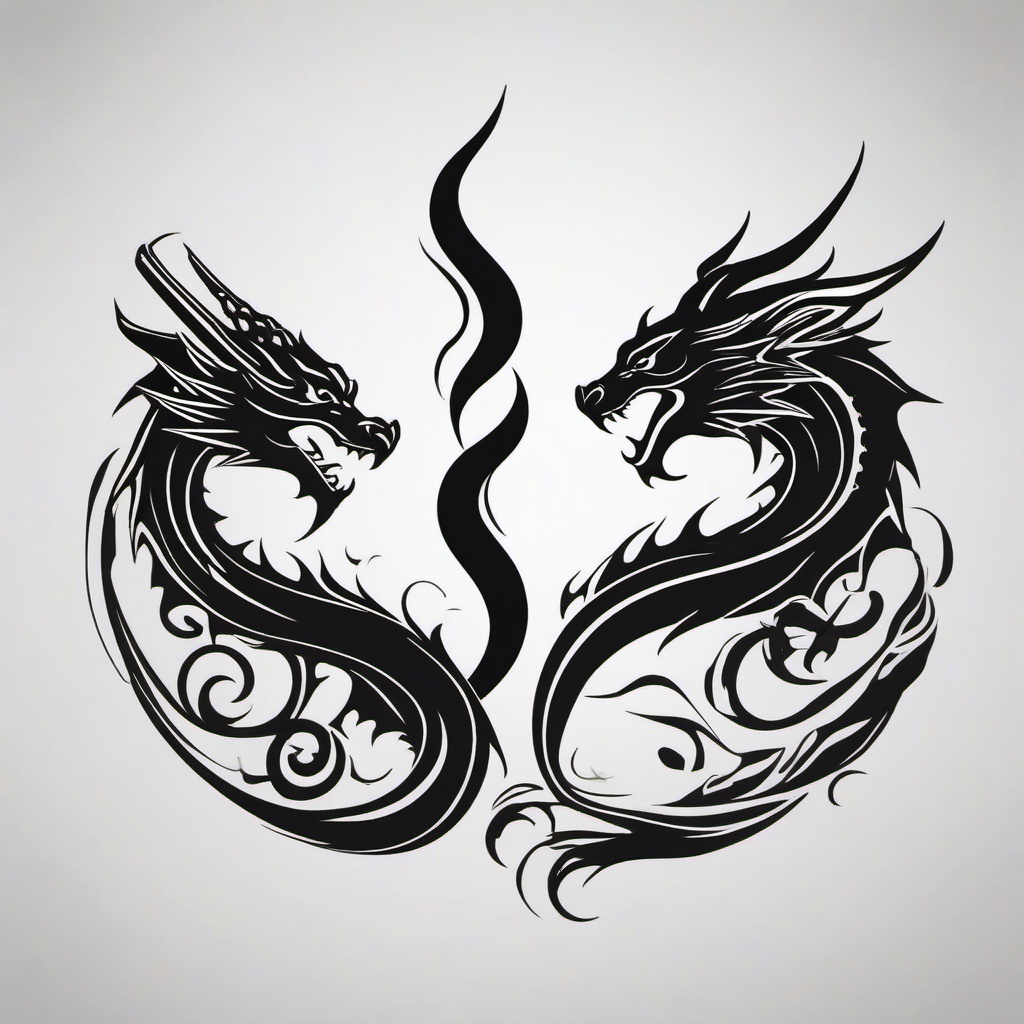 Couple Dragon Tattoos - Matching dragon tattoos for couples with a symbolic touch.  simple color tattoo,minimalist,white background