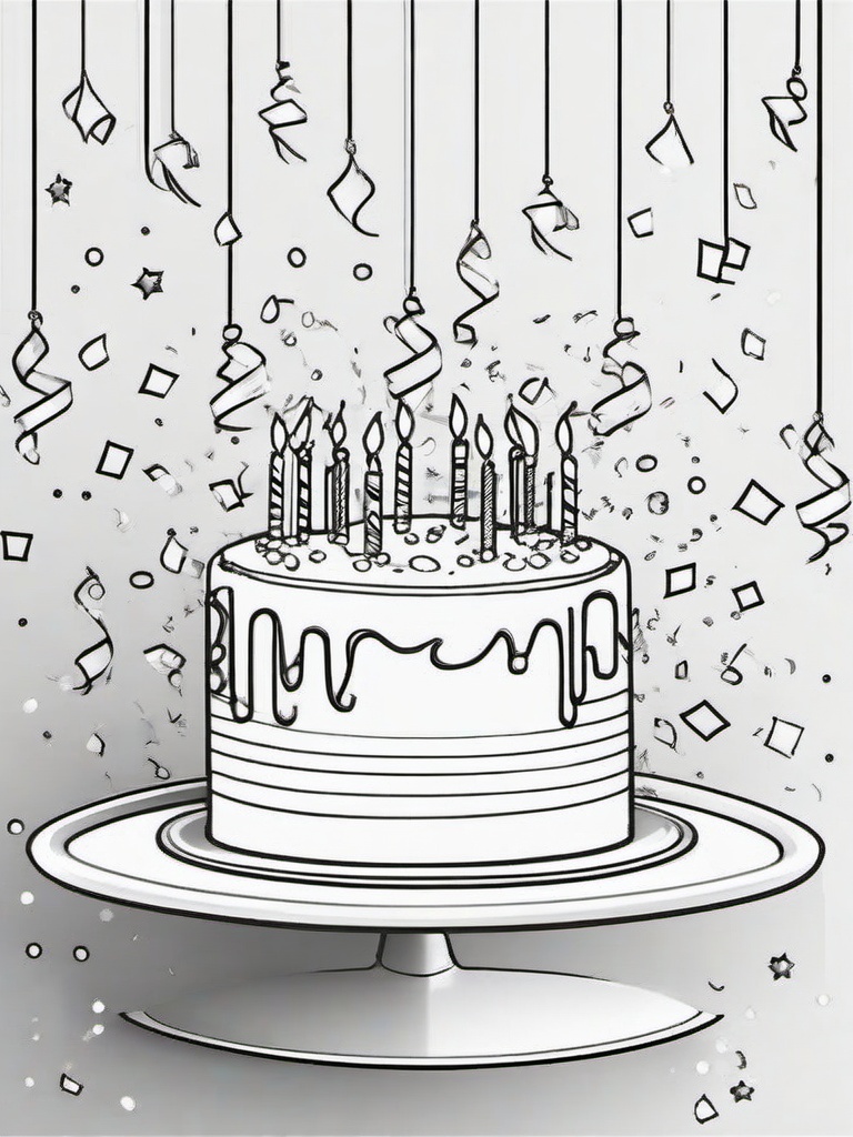 Birthday Confetti and Streamers Coloring Pages - Confetti Exploding in a Party Room  minimal black outline printable sheet, coloring page