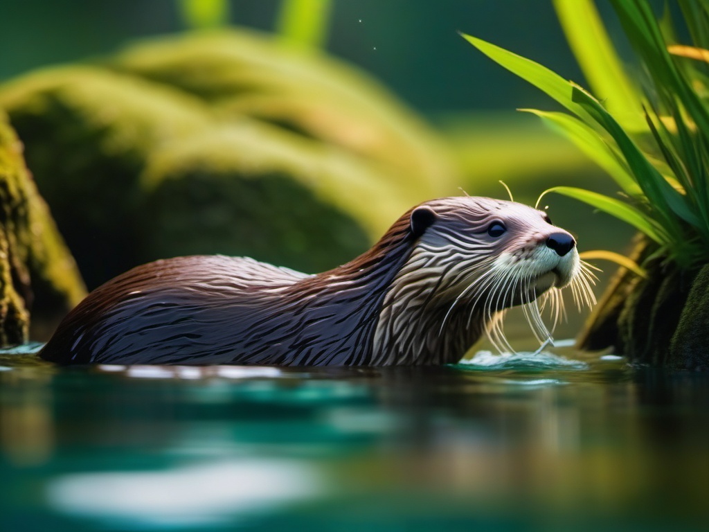 Cute Otter Playfully Swimming in a Hidden Creek 8k, cinematic, vivid colors