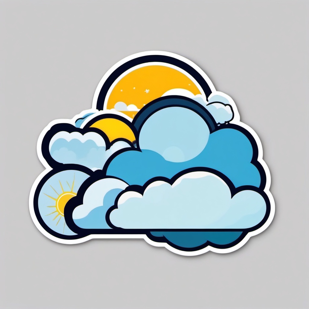 Cloud with sun and snow sticker- Mixed weather, , sticker vector art, minimalist design