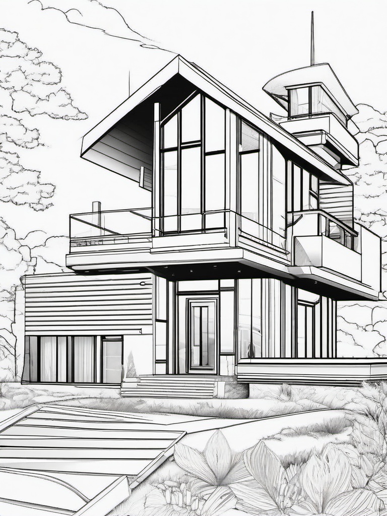 House Coloring Pages - Futuristic house with solar panels and eco-friendly design  simple coloring pages