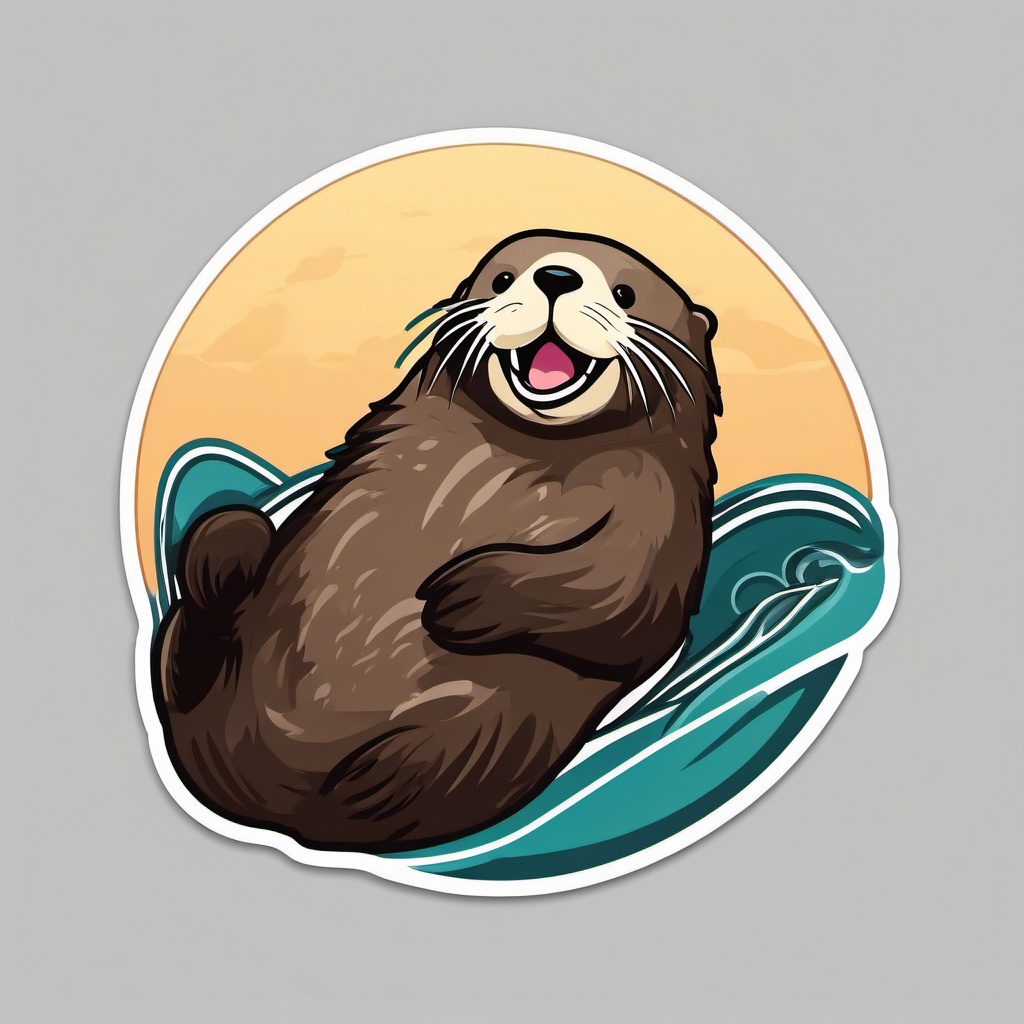 Sea Otter Sticker - A playful sea otter floating on its back, ,vector color sticker art,minimal