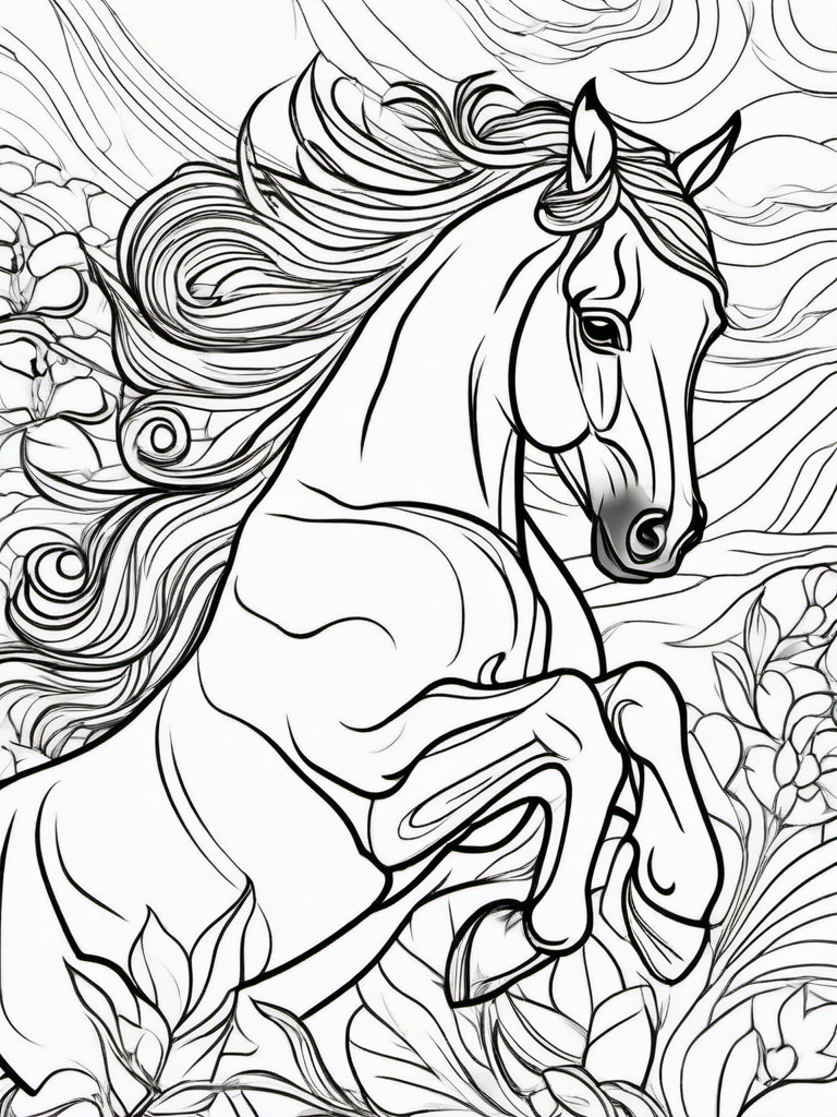 Horse Coloring Pages - Graceful Galloping Herbivorous Animal  black outline printable coloring page