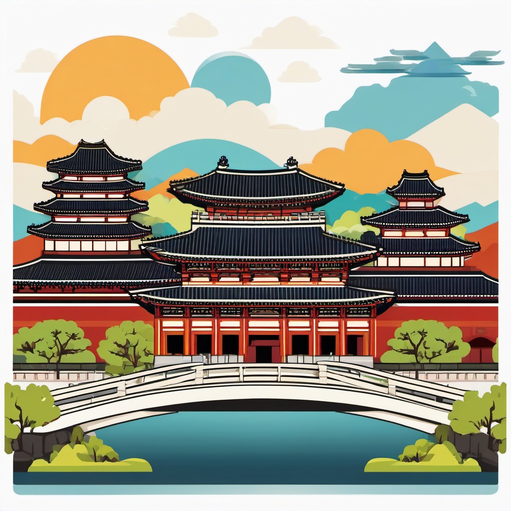 Seoul clipart - Gyeongbokgung Palace and Seoul skyline, ,color clipart vector style