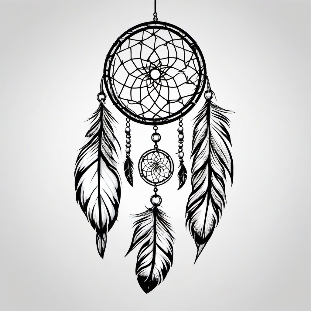 Dream Catcher Feather Tattoo - Tattoo featuring dream catcher and feather elements.  simple vector tattoo,minimalist,white background