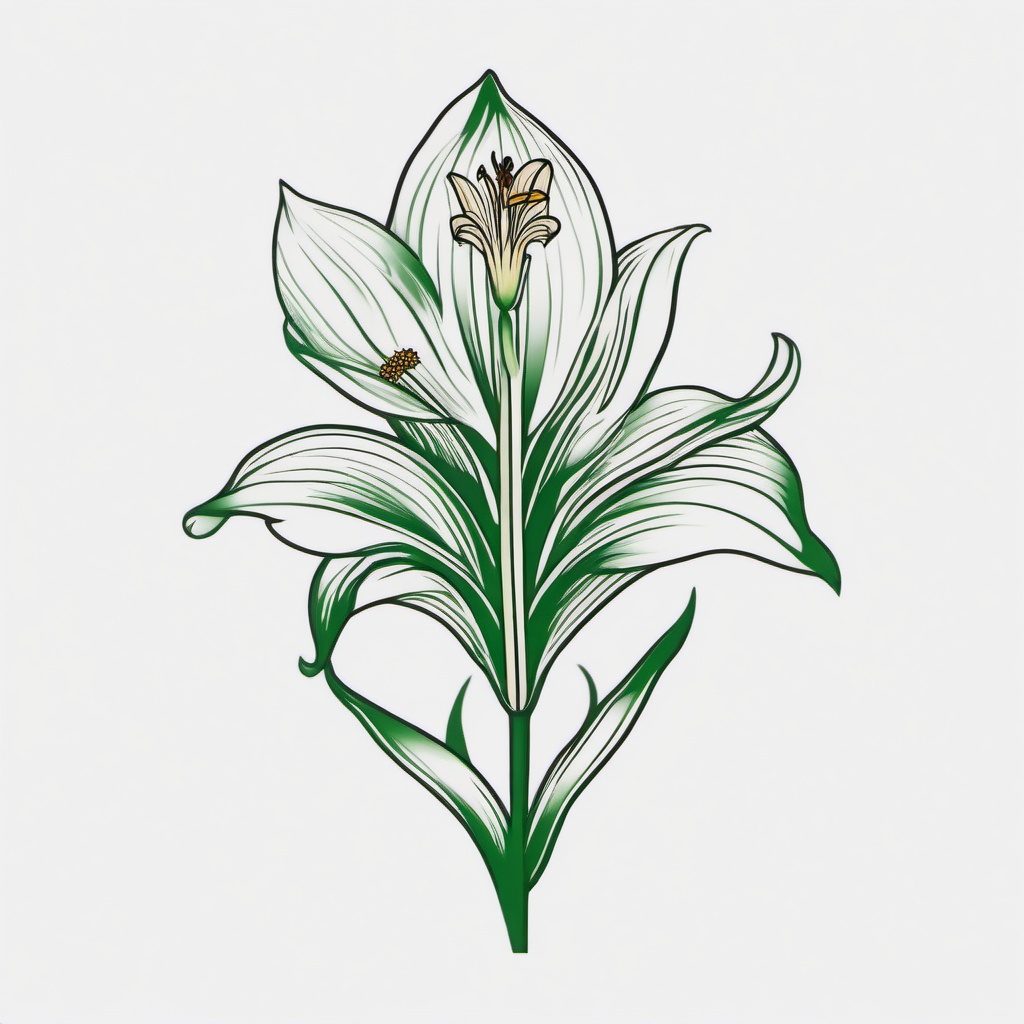 irish lily tattoo  simple color tattoo,minimal,white background