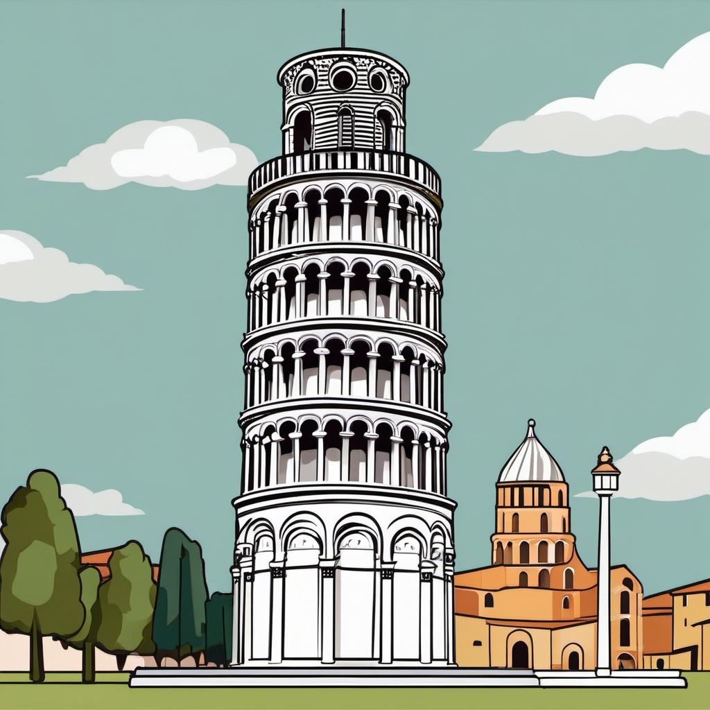 The Leaning Tower of Pisa clipart - Freestanding bell tower in Italy, ,color clipart vector style