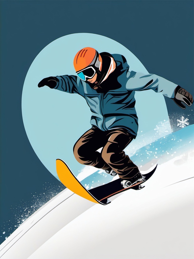 Snowboarding Halfpipe Trick Clipart - A snowboarder executing tricks in a halfpipe with style.  color vector clipart, minimal style