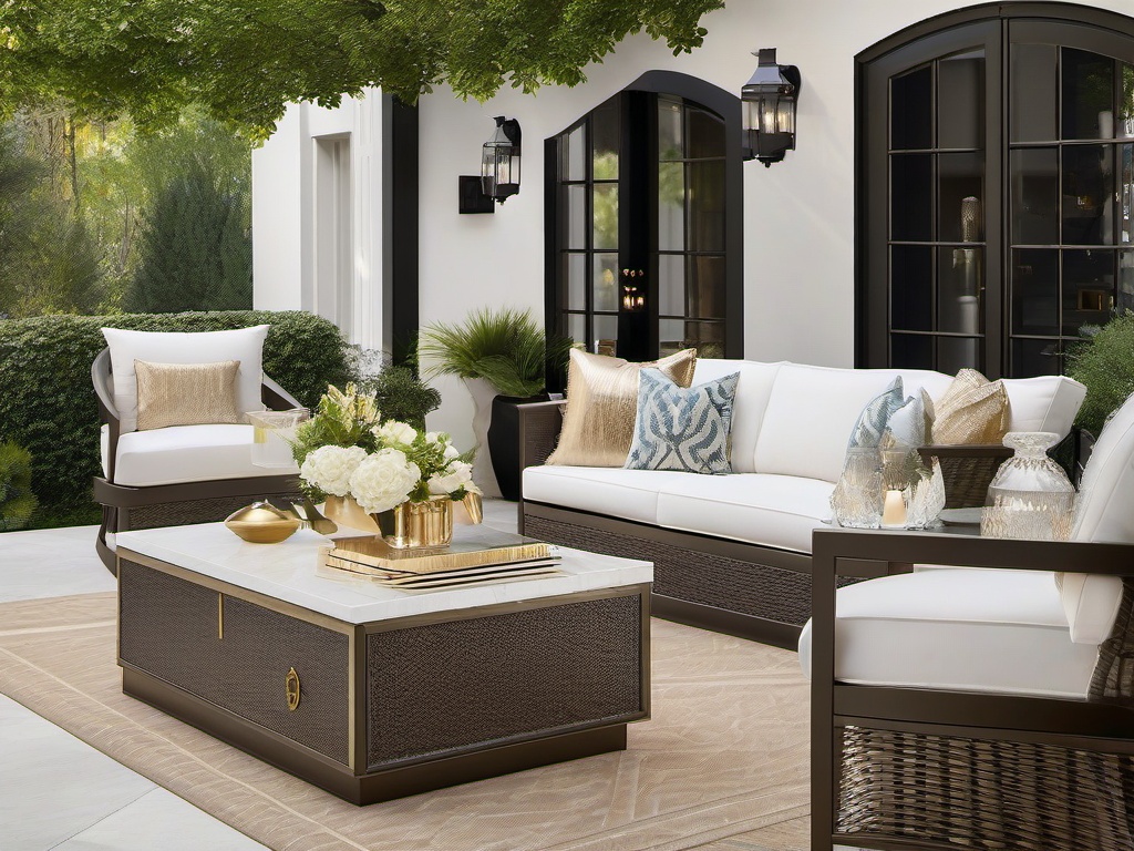 Luxury Glam patio offers stylish finishes, plush seating, and decorative accents that create an upscale yet functional space for outdoor entertaining.  