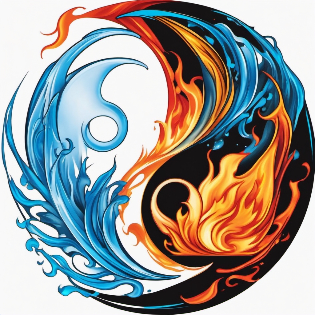 fire and water yin yang tattoo  simple color tattoo,white background