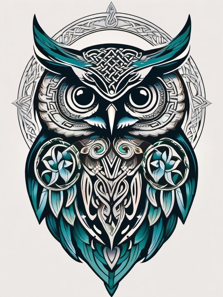 Celtic Owl Tattoo - Infuse Celtic artistry into an owl-themed tattoo for a unique design.  simple color tattoo,vector style,white background