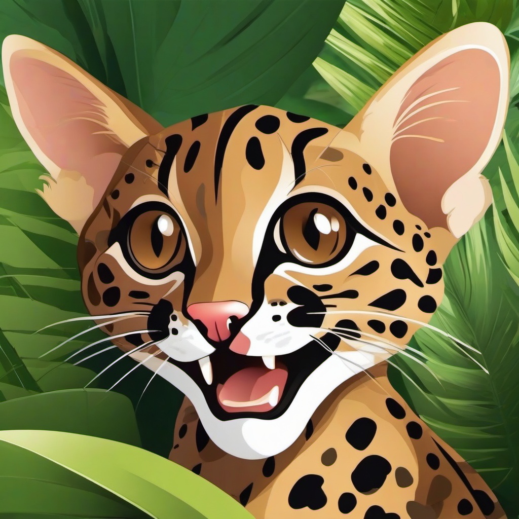 Margay cartoon - small, agile jungle cat with spots  