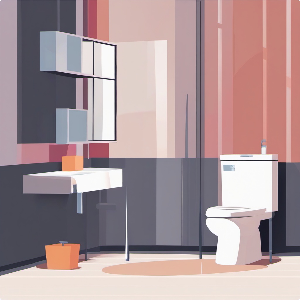 Toilet clipart - toilet in a small bathroom setting  color,minimalist,vector clipart