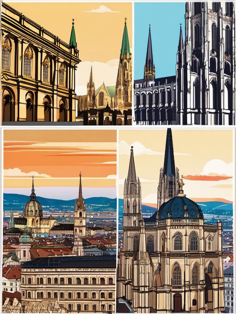 Vienna clipart - St. Stephen's Cathedral and Vienna cityscape,  color clipart, vector art