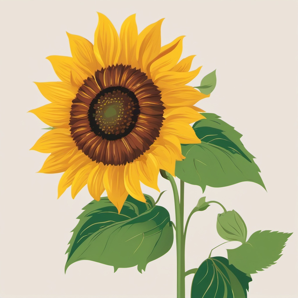 Sunflower Clipart - Vibrant sunflower swaying in a summer breeze.  color clipart, minimalist, vector art, 