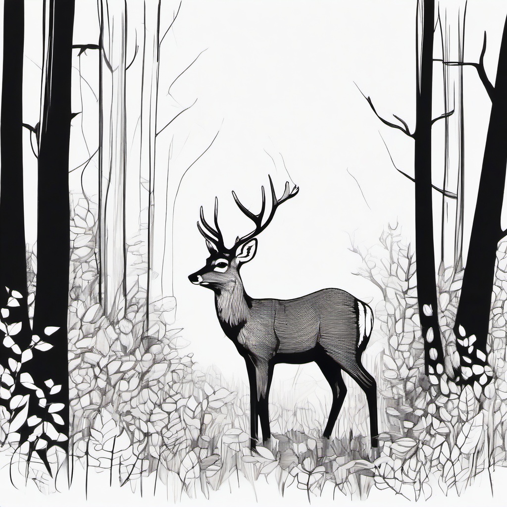 drawing of a forest animal  minimal rough sketch scribbles,doodles,black and white