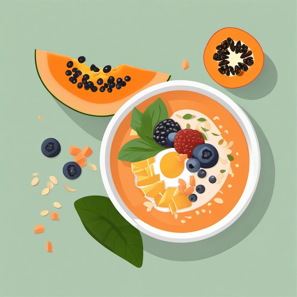 Papaya Smoothie Bowl Clipart - A smoothie bowl with papaya and toppings.  color vector clipart, minimal style