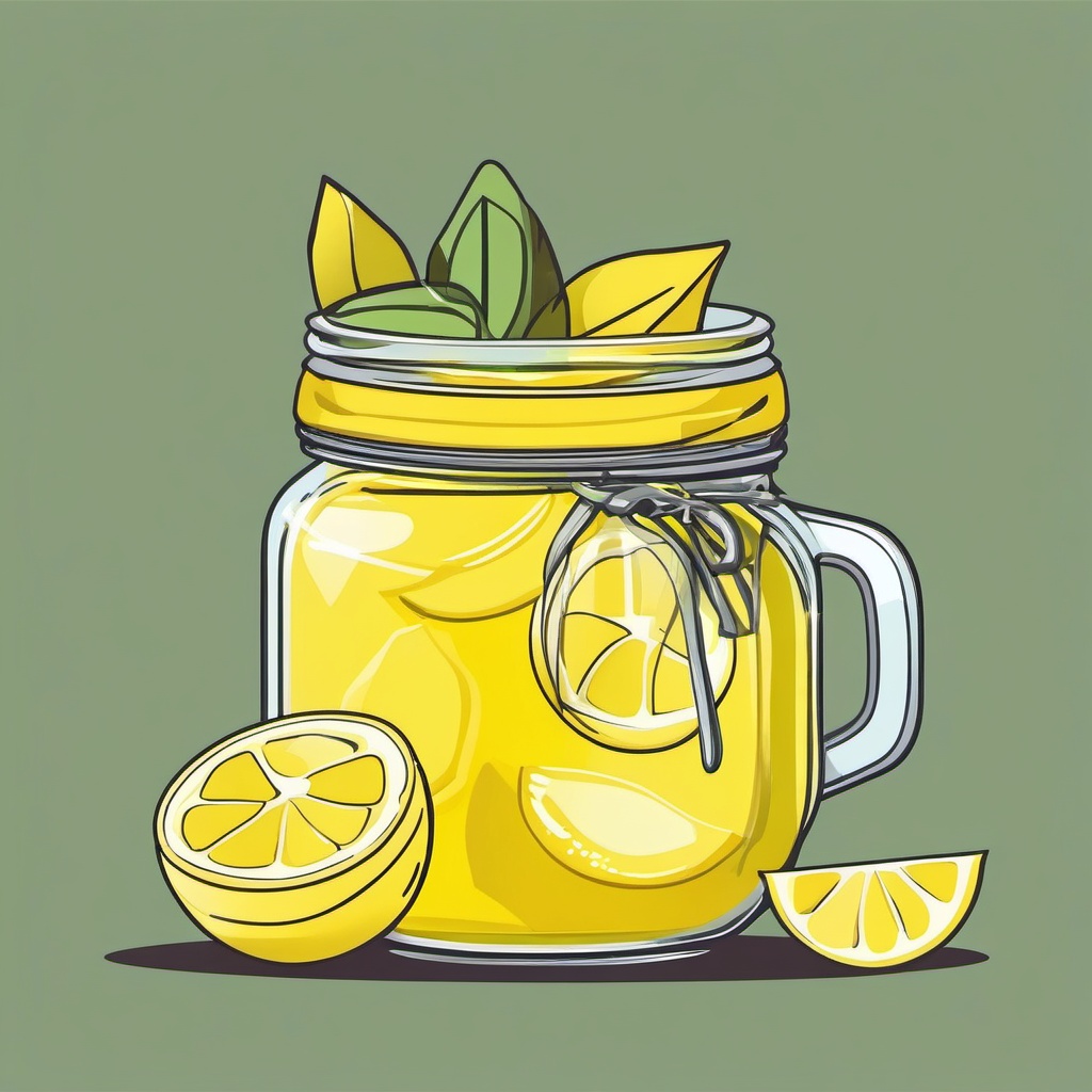 Lemon and Lemonade Jar Clipart - Lemon and a jar of lemonade.  color vector clipart, minimal style