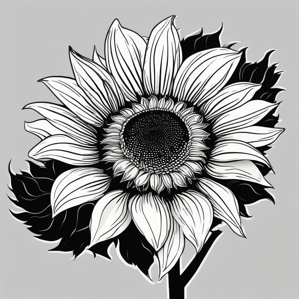 Black and white sunflower clipart, A sunflower rendered in classic black and white.  simple, 2d flat