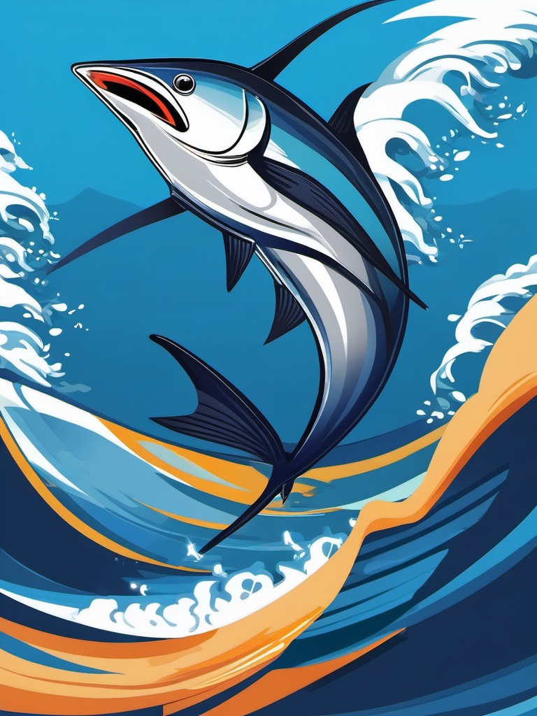 Swordfish Clipart - Swordfish charging through the waves , minimal, 2d