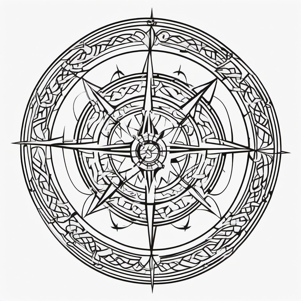 Viking Compass Design - Compass design inspired by Viking motifs.  simple vector tattoo,minimalist,white background