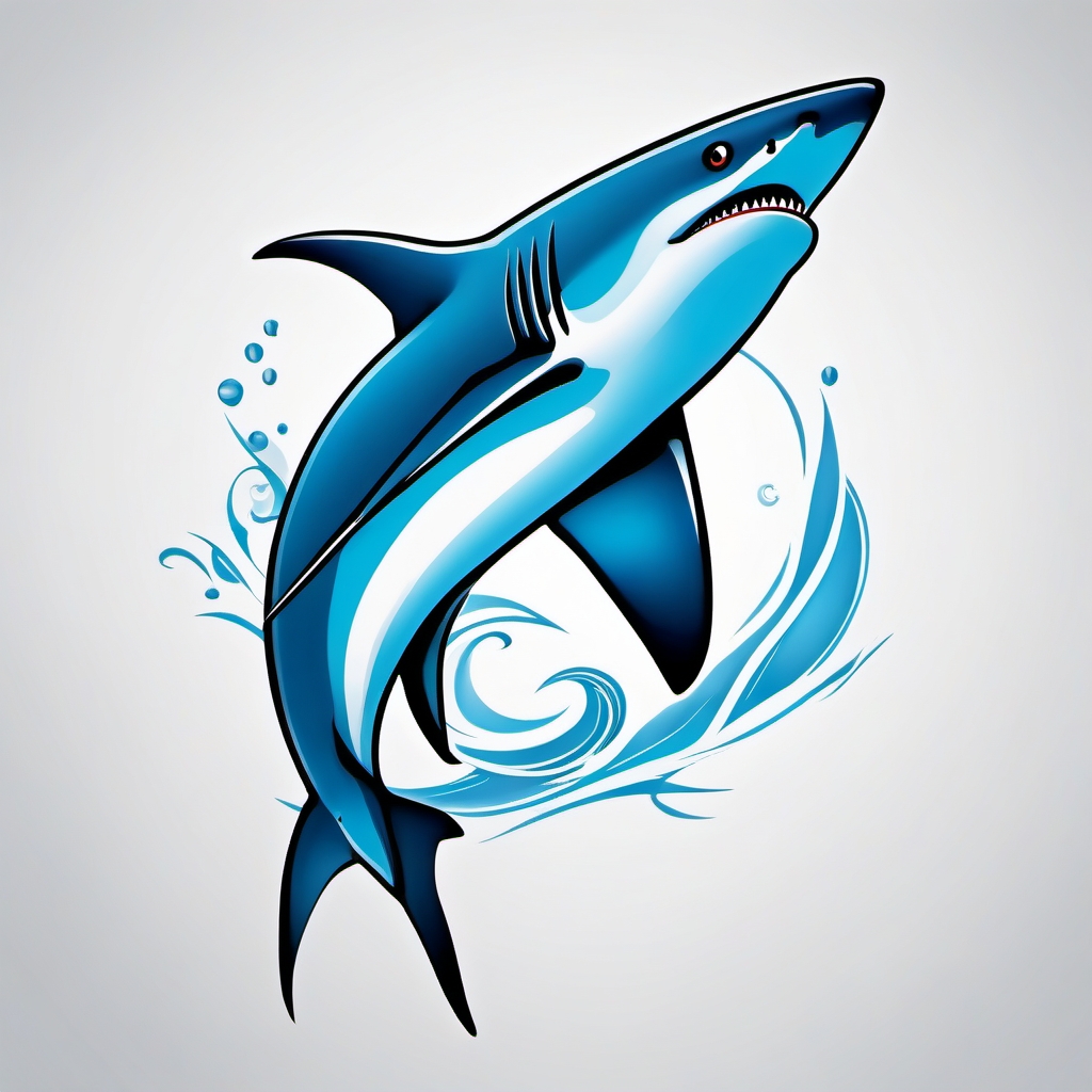 Blue Shark tattoo,Graceful and serene, a Blue Shark navigating the currents with effortless elegance.  color tattoo style, minimalist, white background