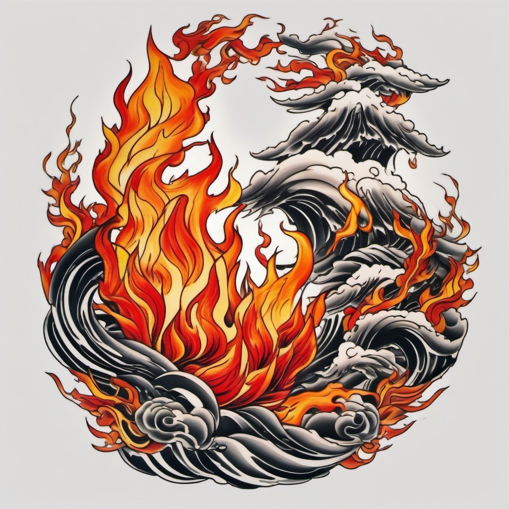 japanese tattoo fire  simple color tattoo,white background