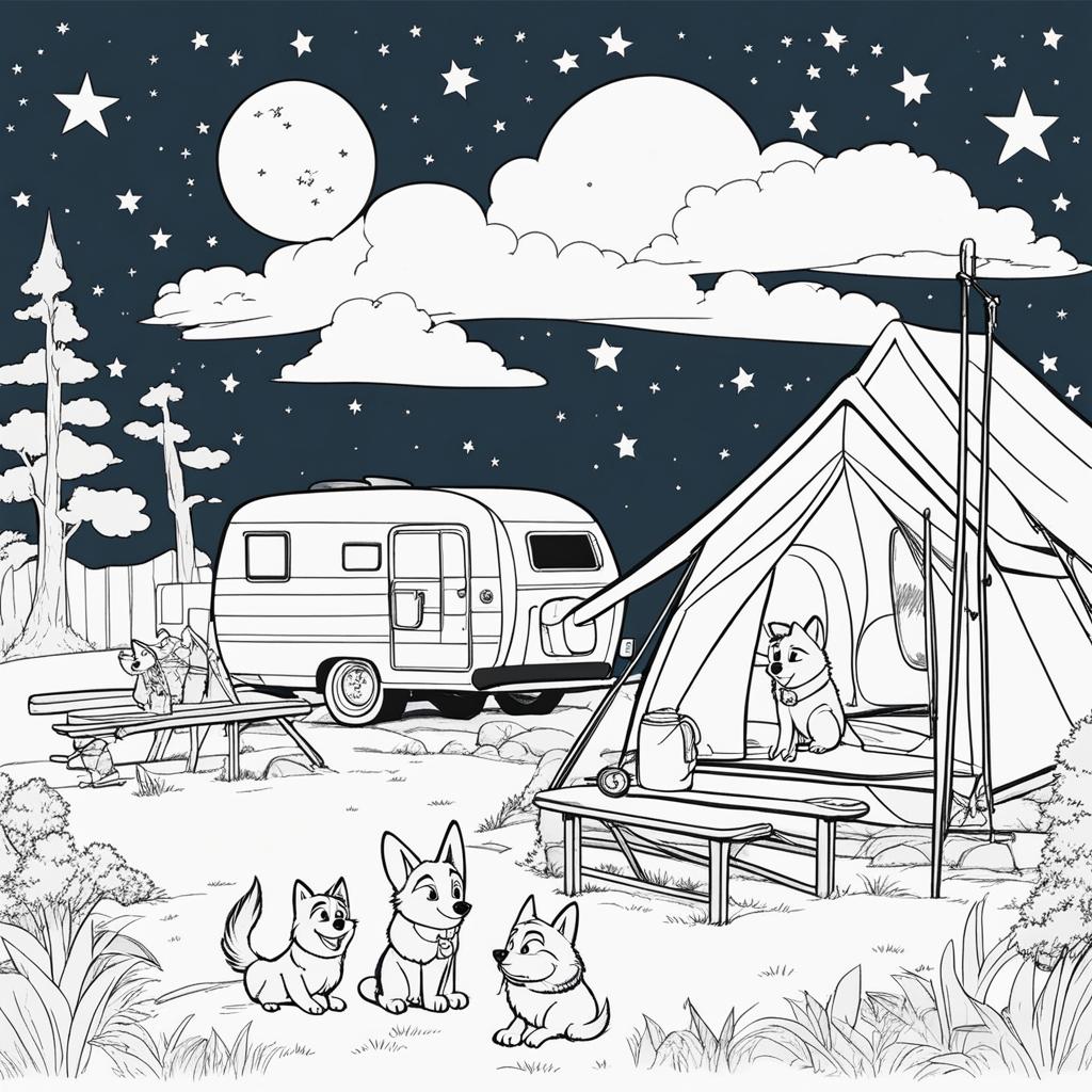 bluey coloring pages - bluey and her family enjoy a camping trip under the stars. 