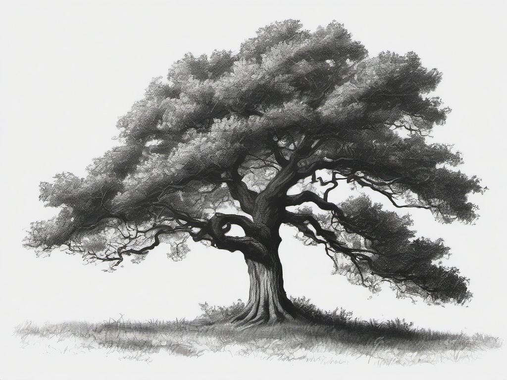 drawing of oak tree  minimal rough sketch scribbles,doodles,black and white