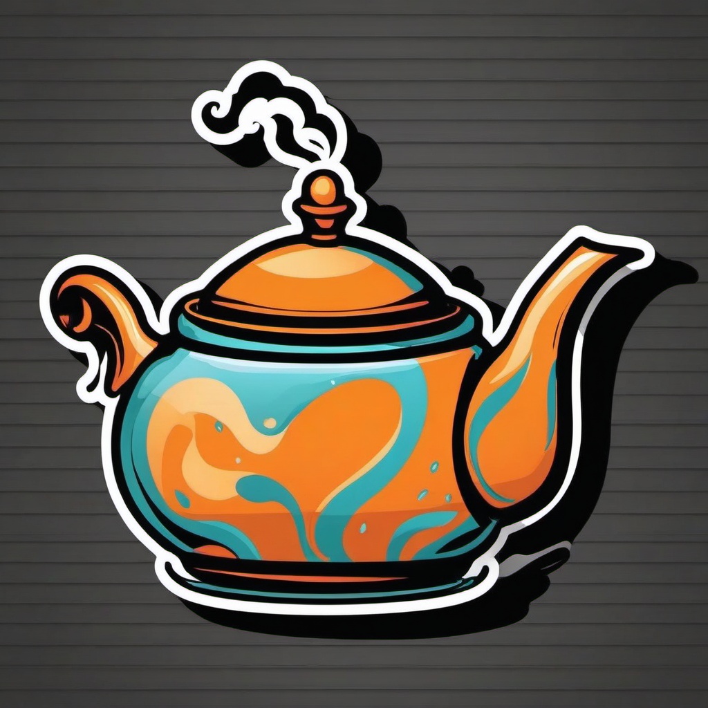 Teapot with Steam Sticker - Teapot emitting steam, ,vector color sticker art,minimal