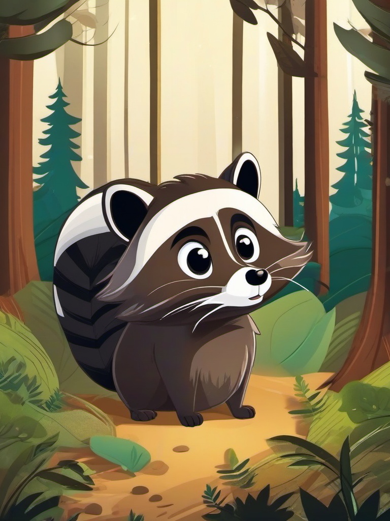 Raccoon Dog cartoon - Raccoon Dog searching for food in the woods  