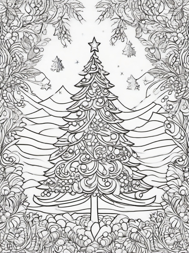 Christmas Tree Coloring Paper  outling,coloring pages,black and whit