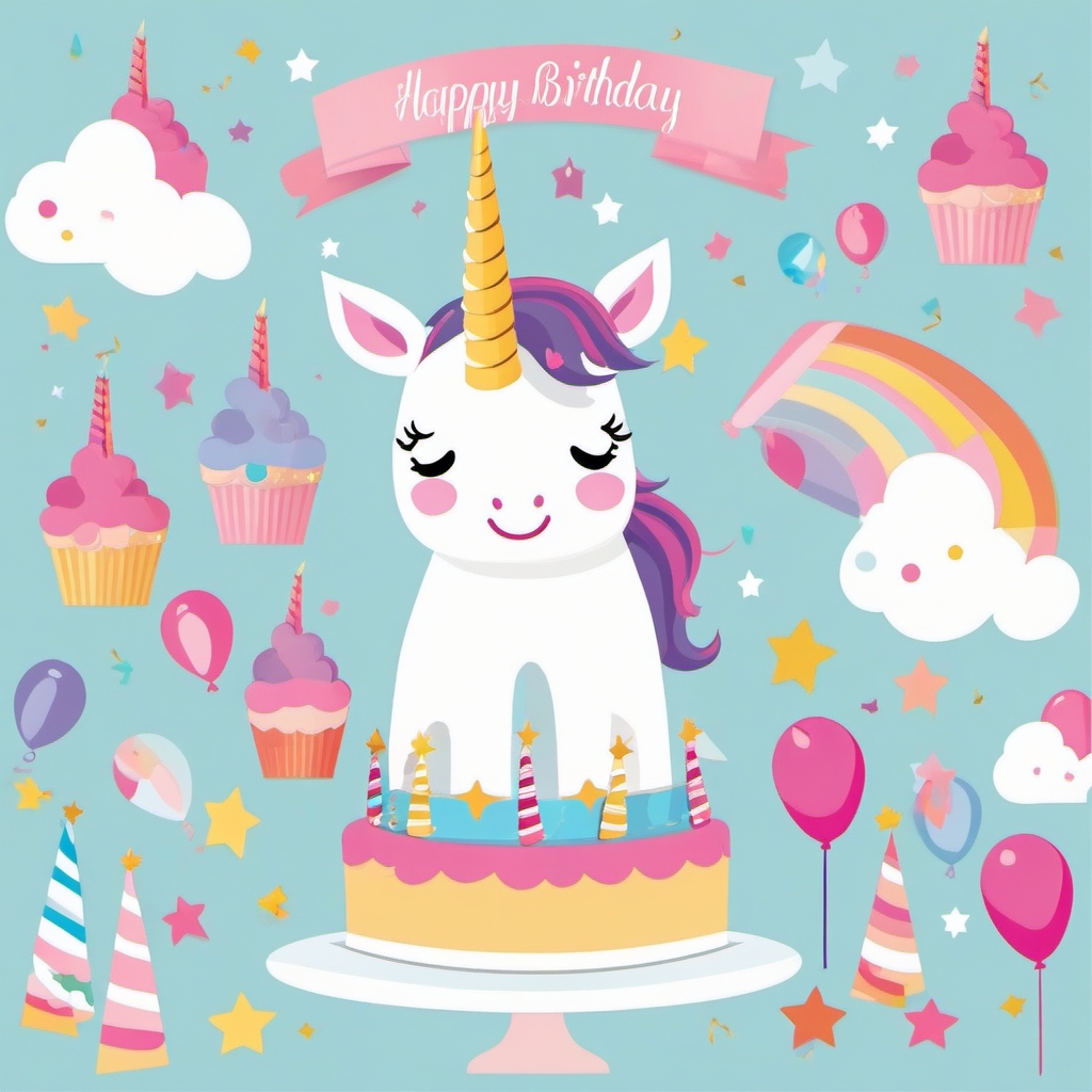 Birthday Unicorn Clipart - Celebrate special occasions with cheerful unicorn clipart perfect for birthdays and festivities.  vector art, clipart, minimal