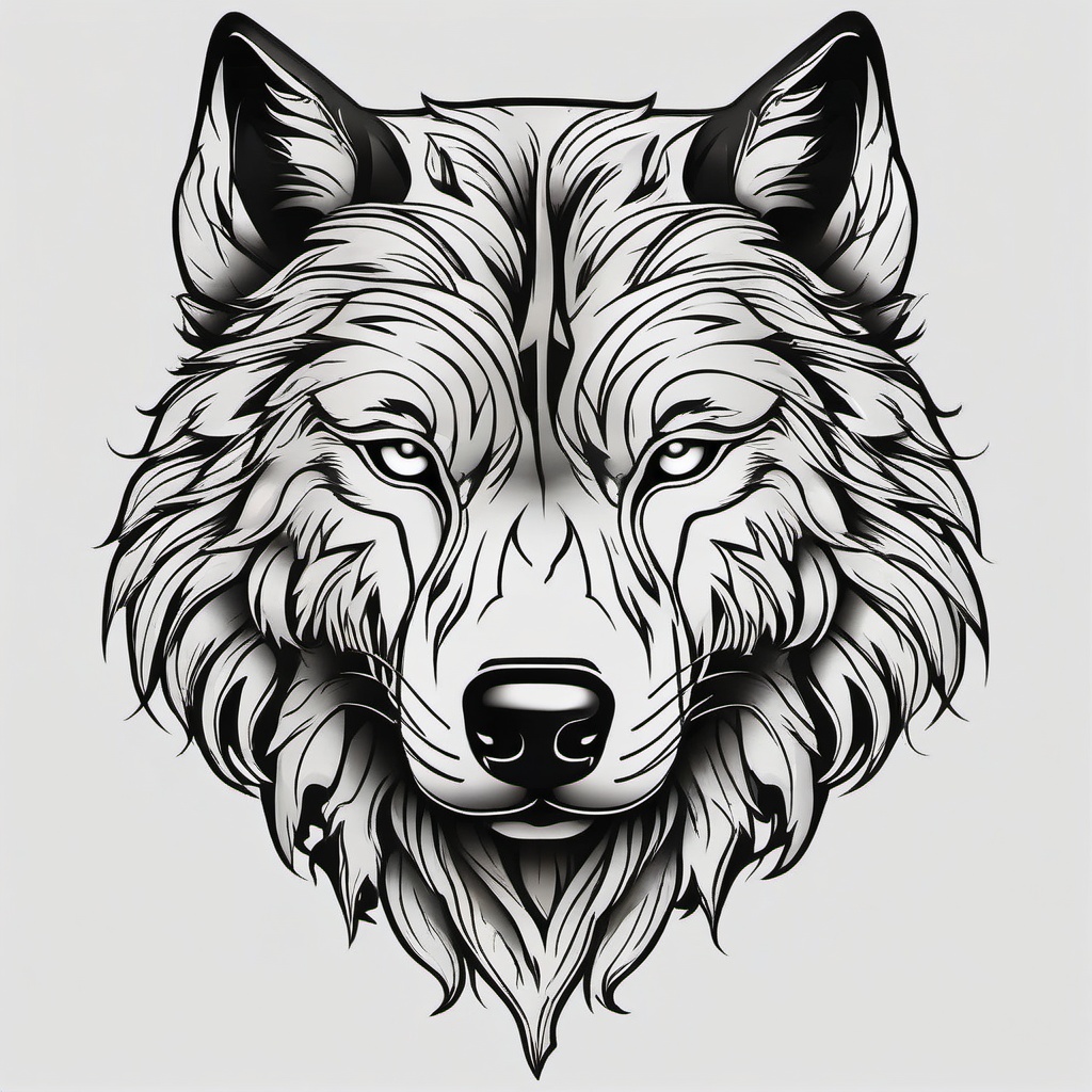 Traditional Wolf Head Tattoo,classic tattoo, wolf's head rendered in timeless style, paying tribute to loyalty and honor. , tattoo design, white clean background