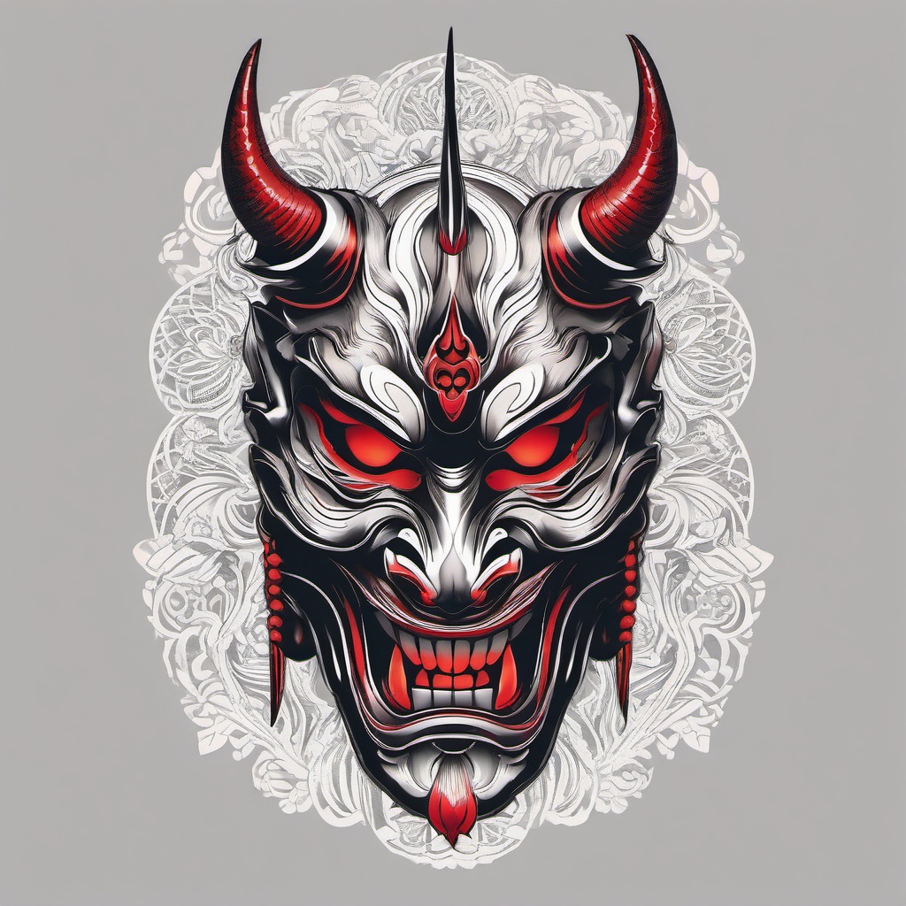 death mask oni masks tattoos  simple color tattoo,white background,minimal