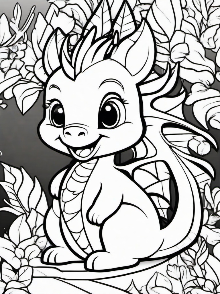 Friendly Cartoon Dragon Coloring Pages - Cute Dragon with a Happy Expression  minimal black outline printable sheet, coloring page