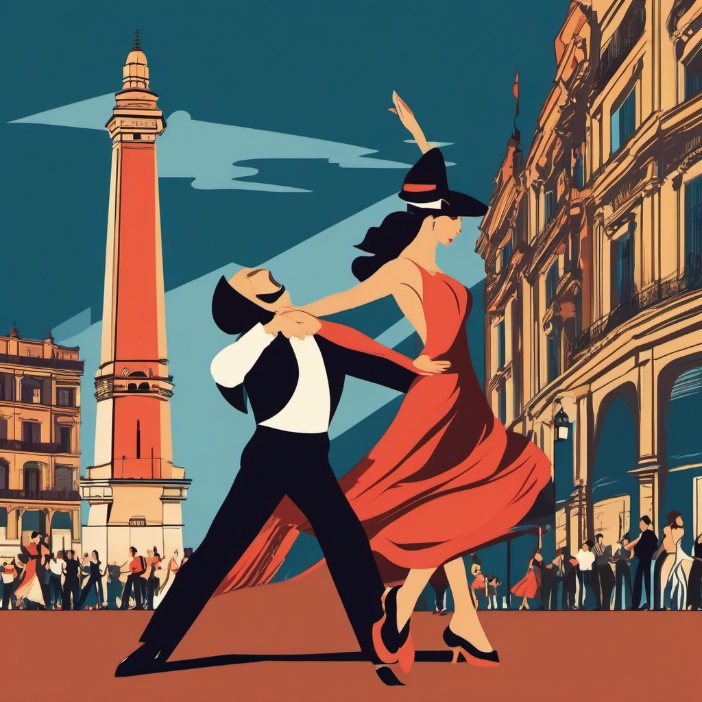 Buenos Aires clipart - Obelisco and Tango dancers in Argentina,  color vector clipart