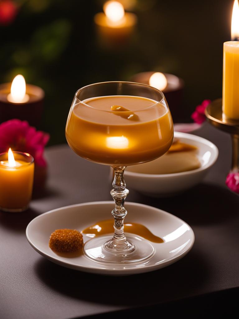 suspiro limeño on a romantic date - sharing a sweet peruvian caramel dessert, suspiro limeño, on a romantic candlelit date. 