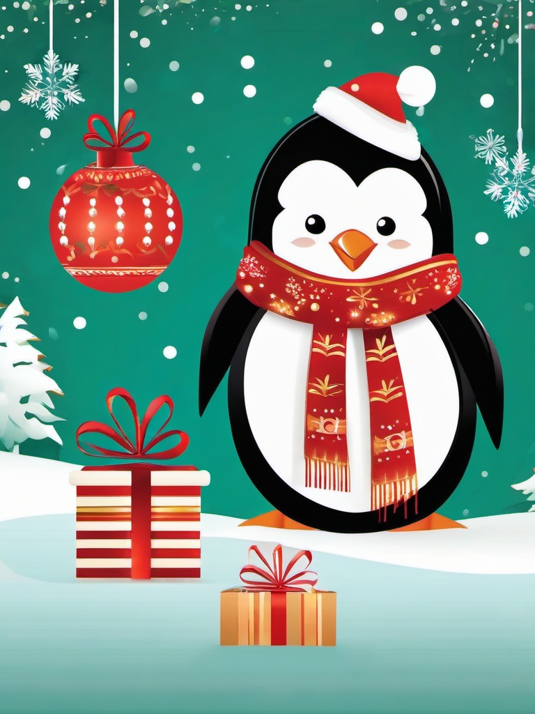 Holiday penguin - Immerse yourself in festive holiday scenes featuring cheerful and festive penguins.  color vector clipart