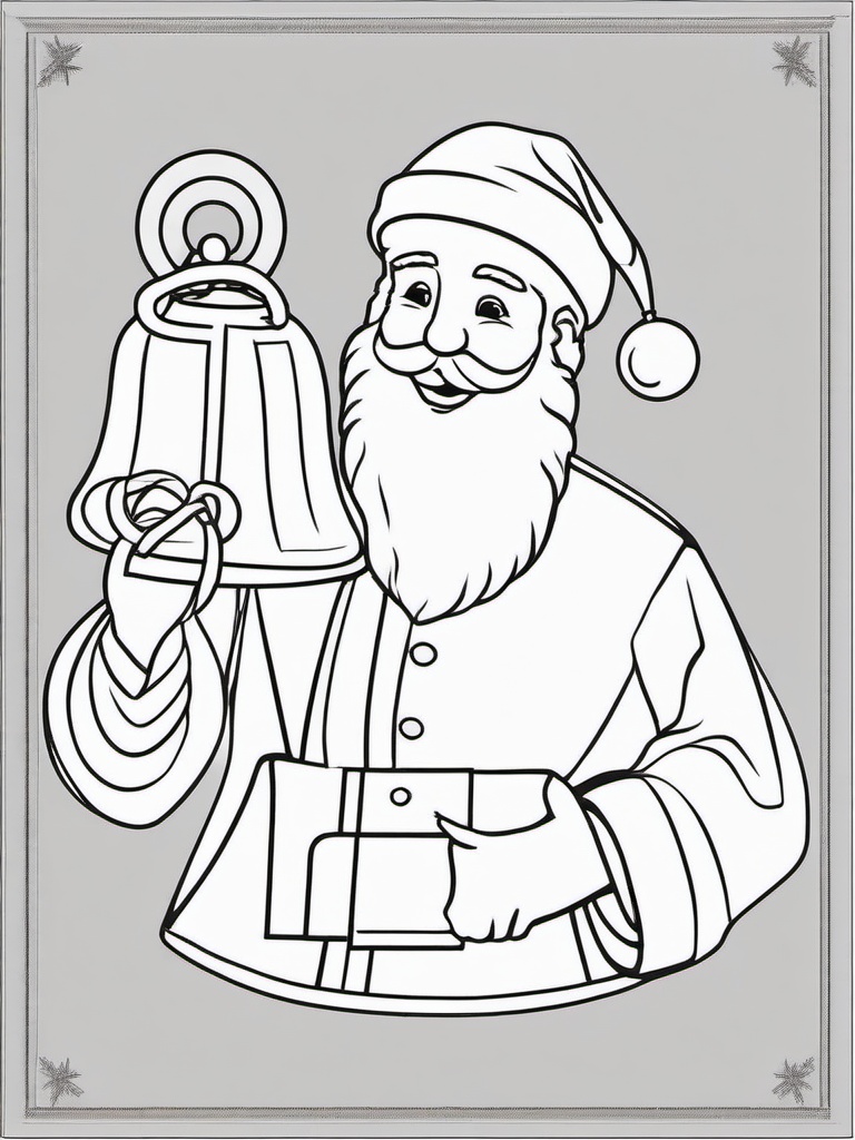 Santa Holding a Bell Coloring Pages - Ringing a Bell for Christmas  minimal black outline printable sheet, coloring page